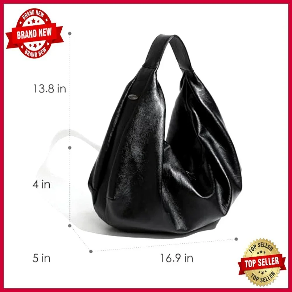 Large Vegan Leather Slouchy Hobo Tote Shoulder Bag